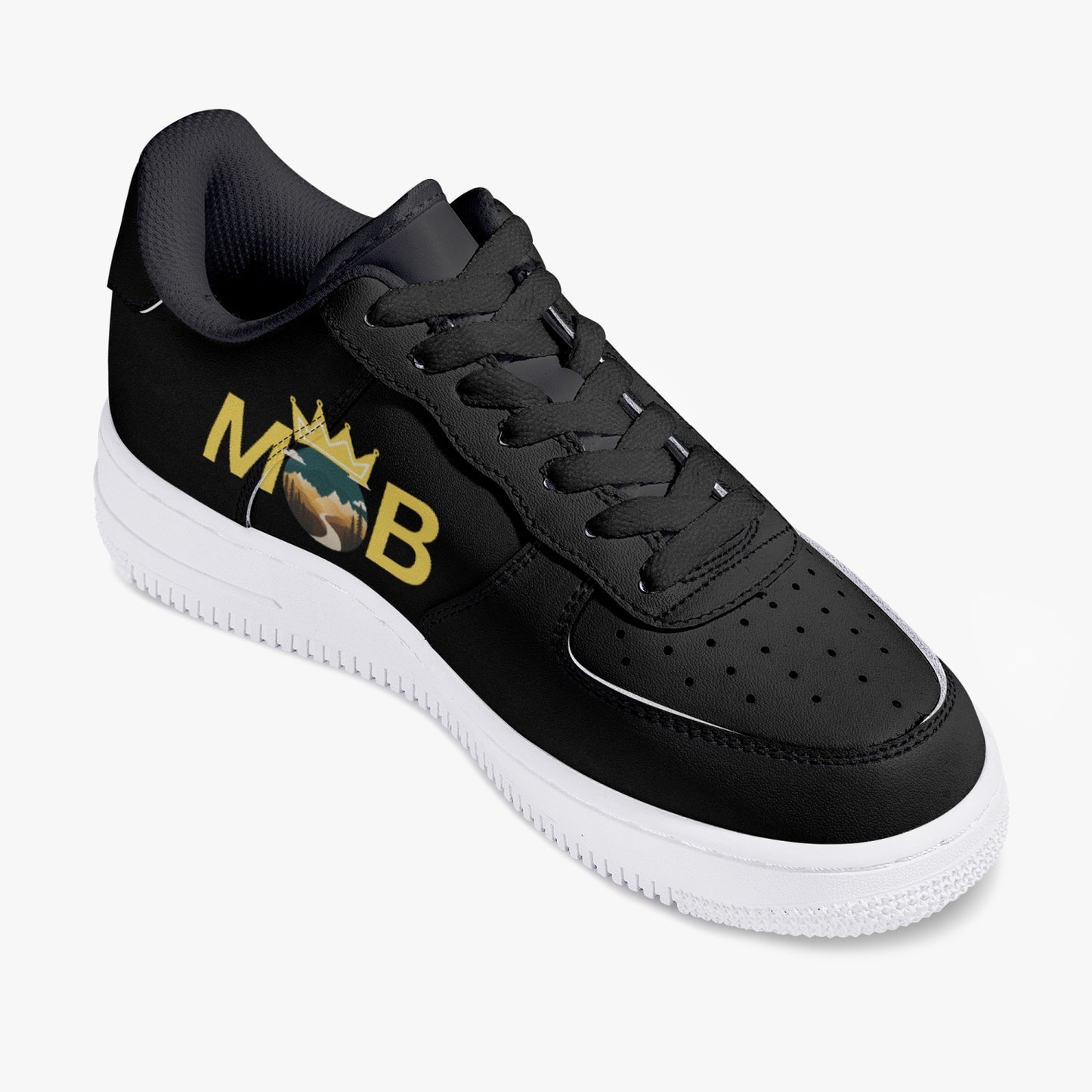 323. Black Low-Top Leather Sports Sneakers
