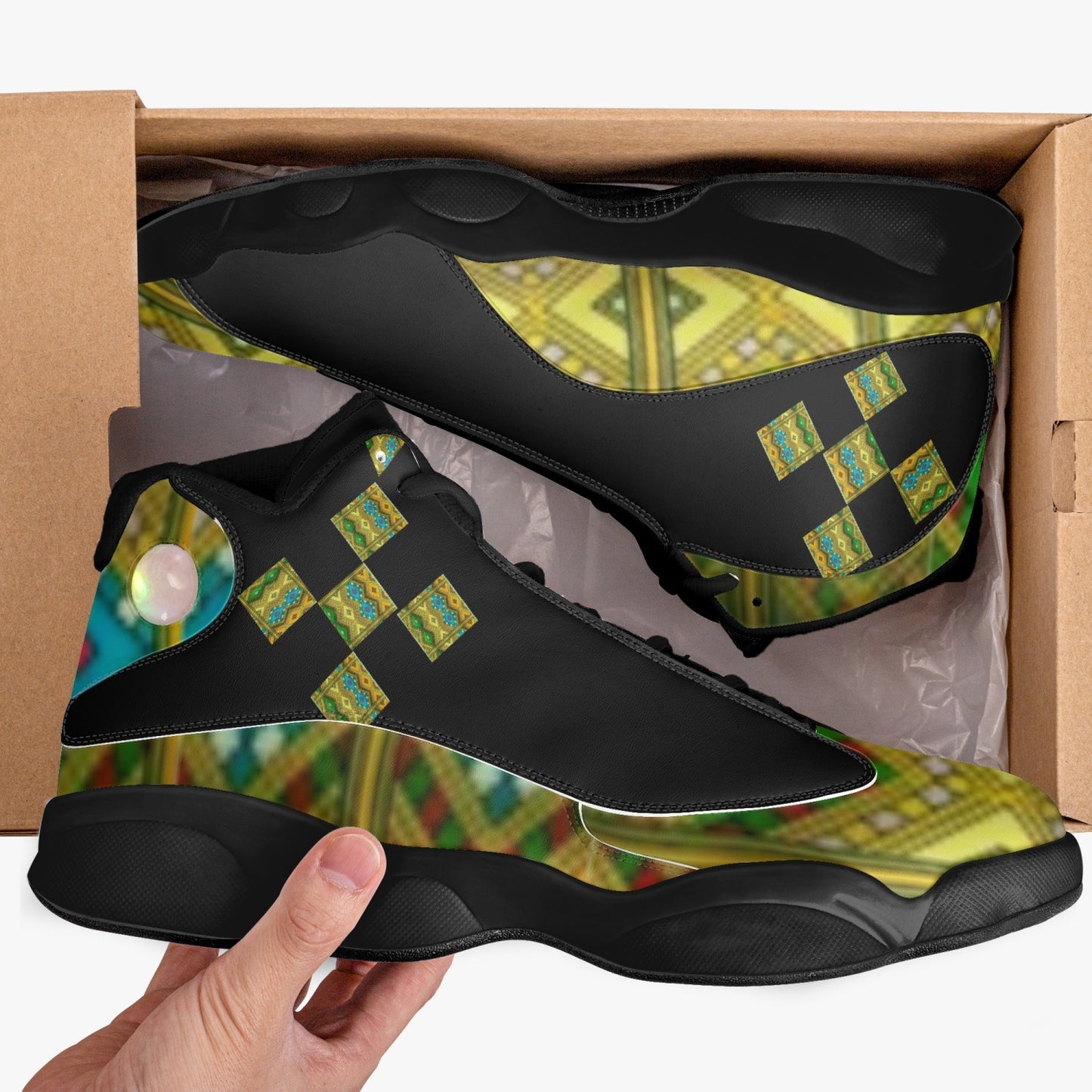 326. Black Sole High-Top Leather Basketball Sneakers