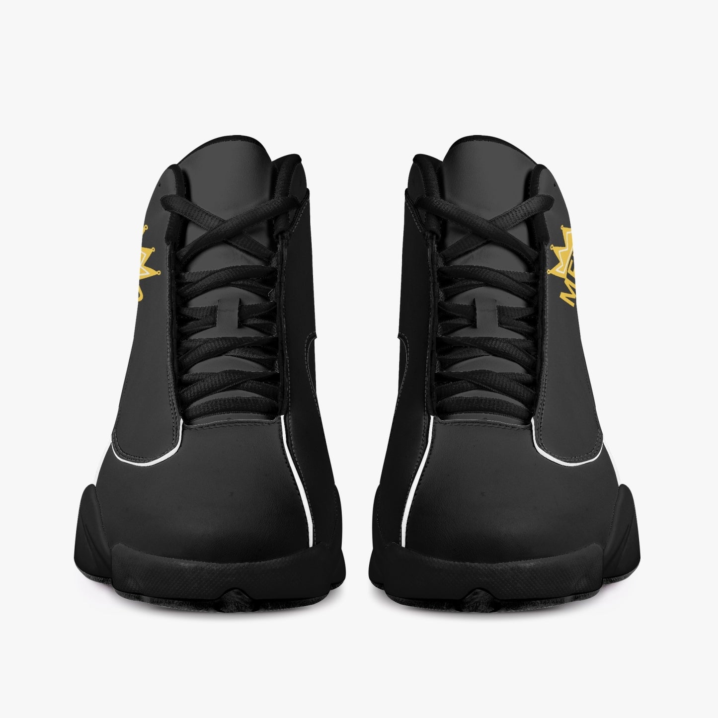 326. Black Sole High-Top Leather Basketball Sneakers