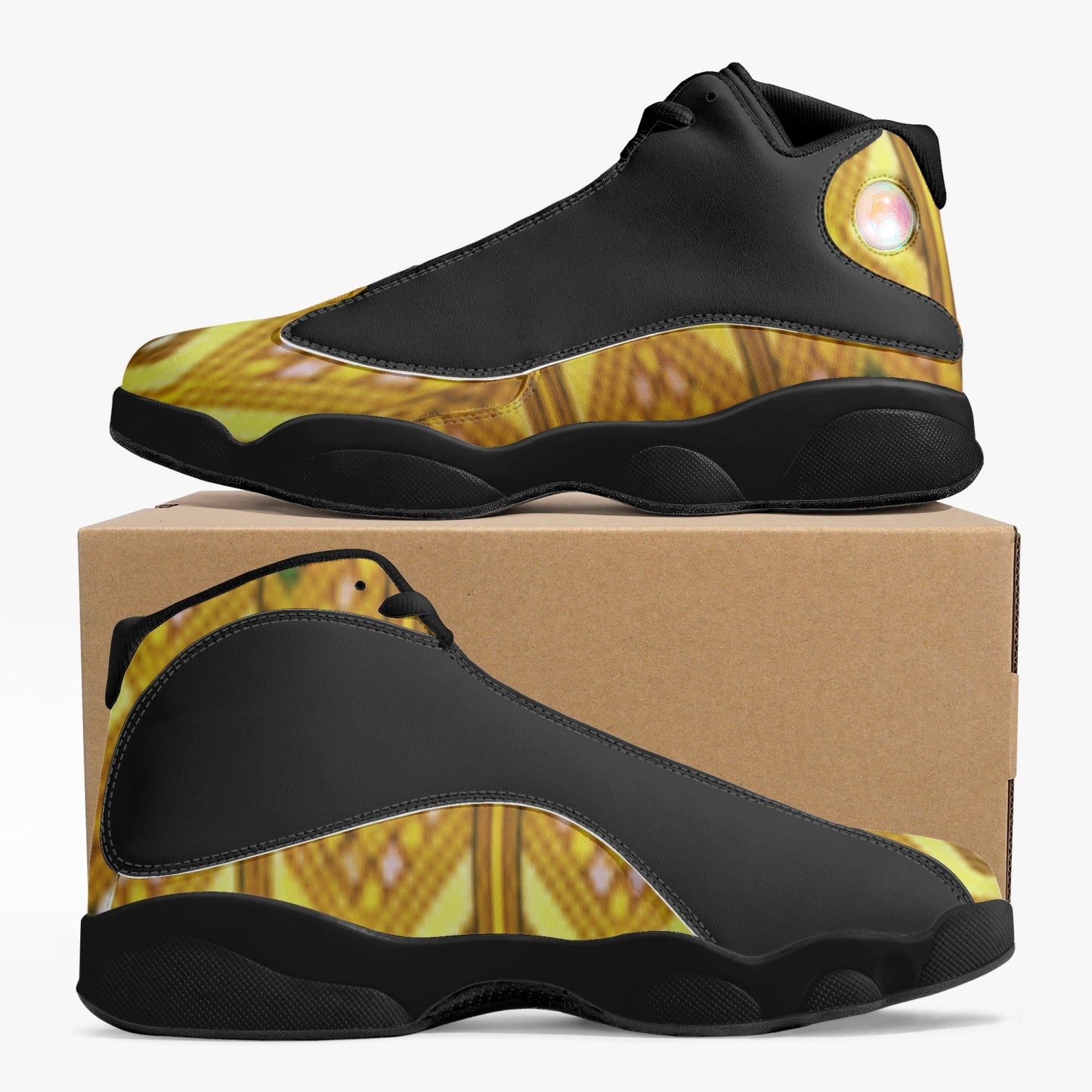326. Black Sole High-Top Leather Basketball Sneakers