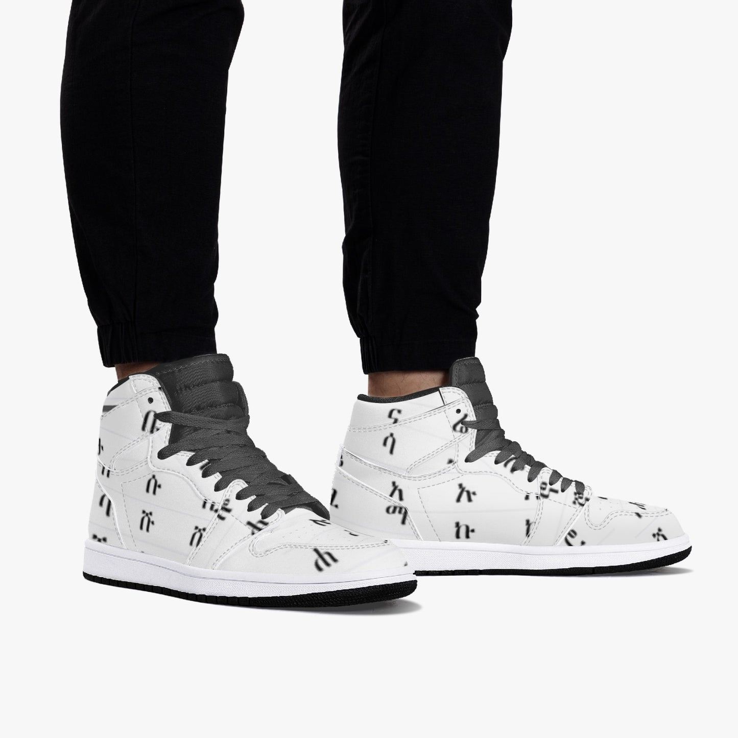 352. AJ1 Black High-Top Leather Sneakers