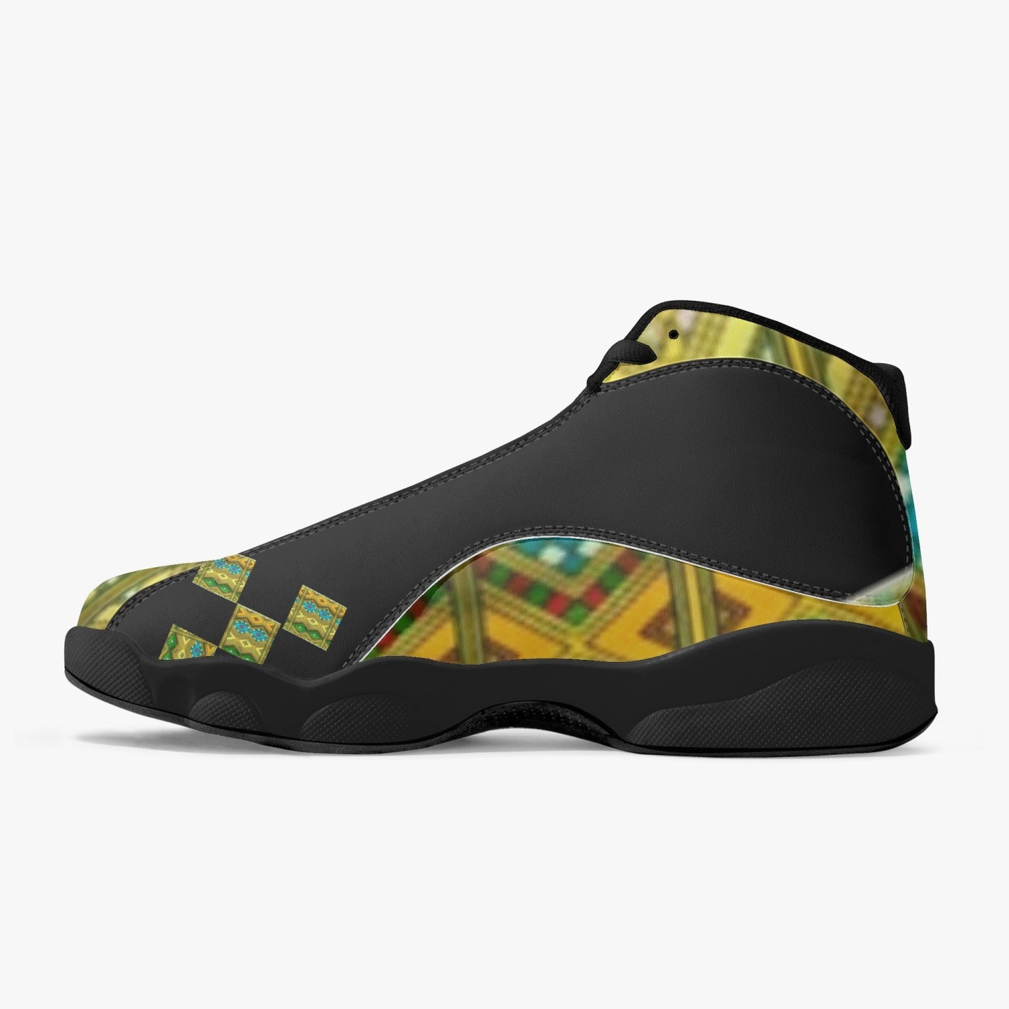 326. Black Sole High-Top Leather Basketball Sneakers