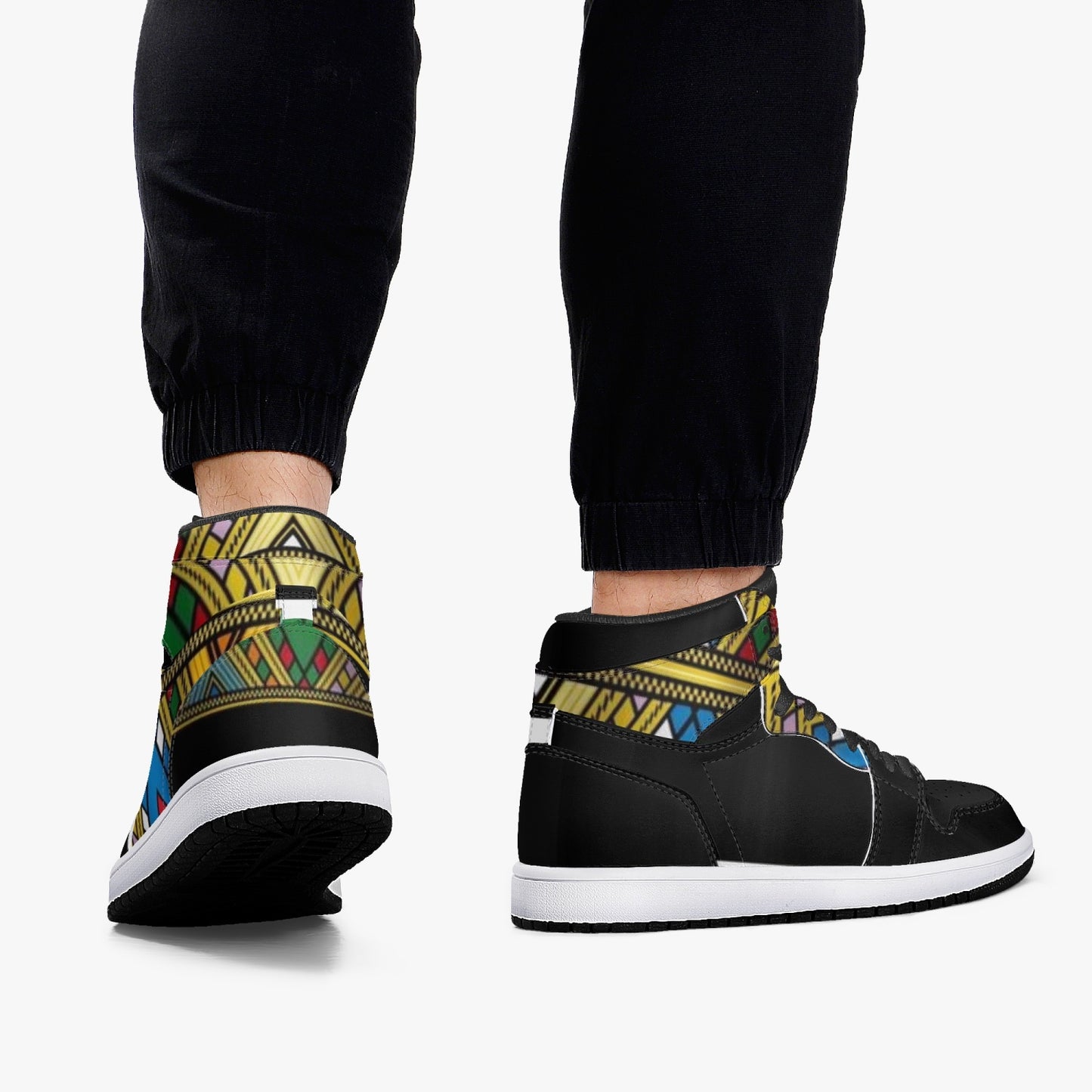 352. AJ1 Black High-Top Leather Sneakers