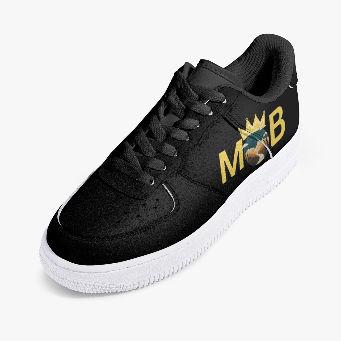 323. Black Low-Top Leather Sports Sneakers