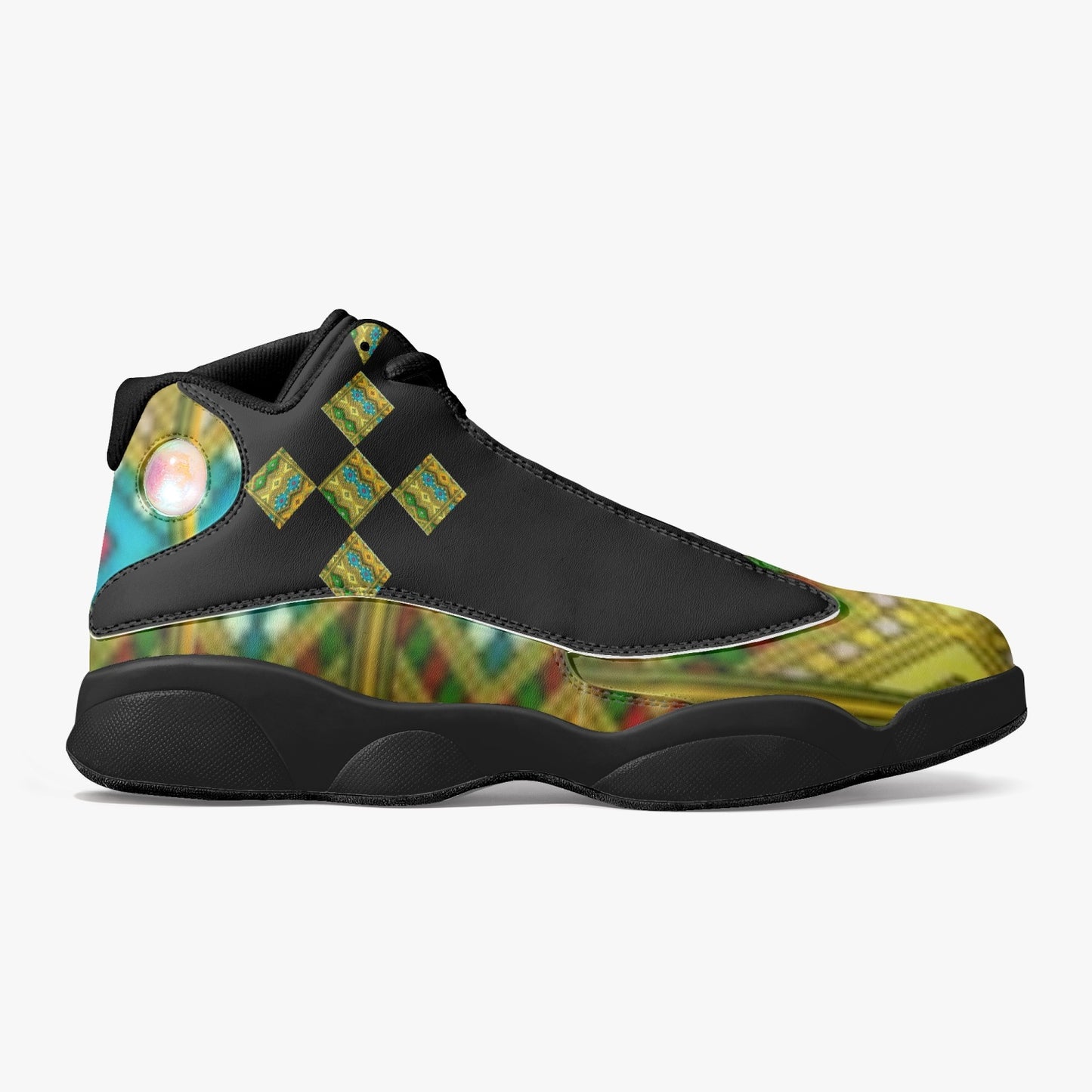326. Black Sole High-Top Leather Basketball Sneakers