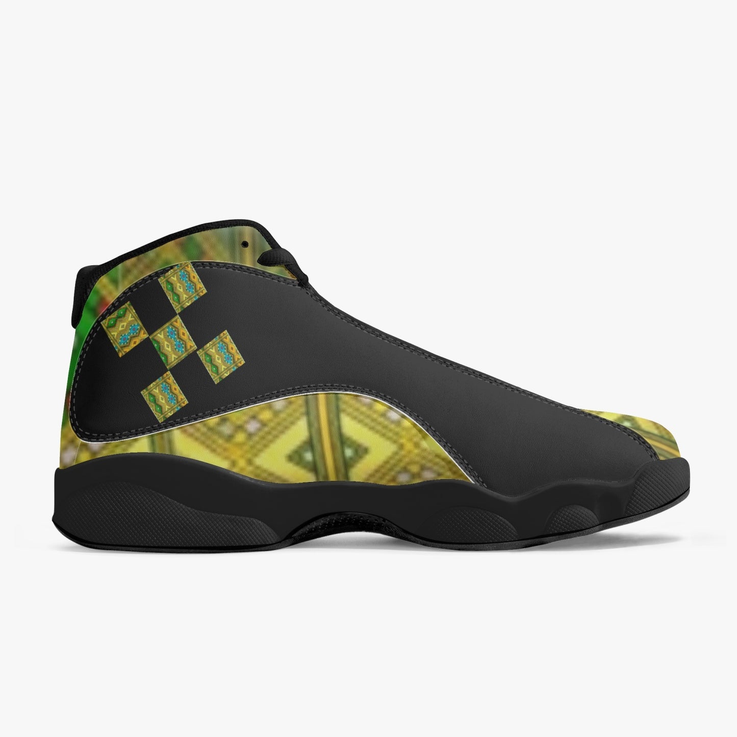 326. Black Sole High-Top Leather Basketball Sneakers