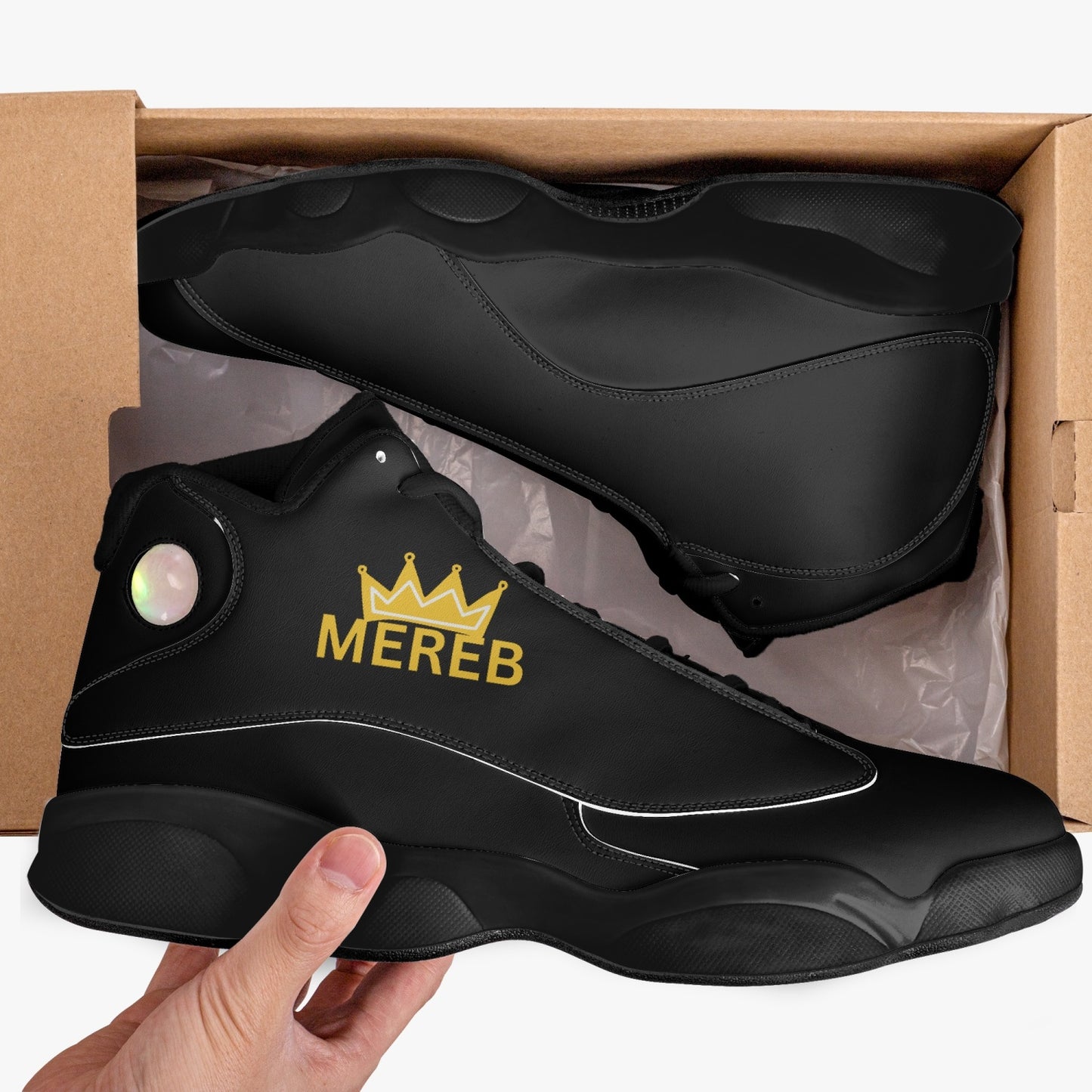 326. Black Sole High-Top Leather Basketball Sneakers