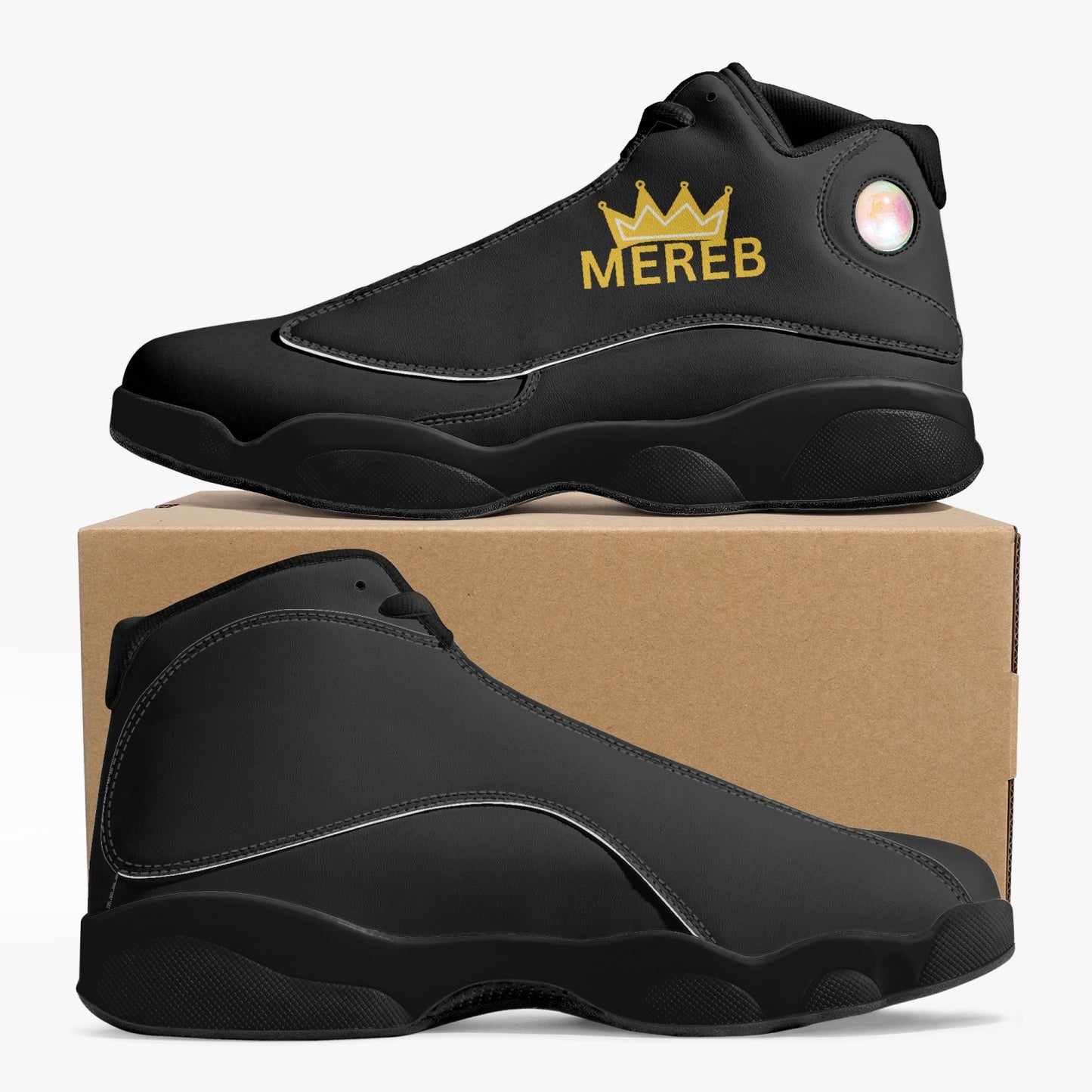 326. Black Sole High-Top Leather Basketball Sneakers