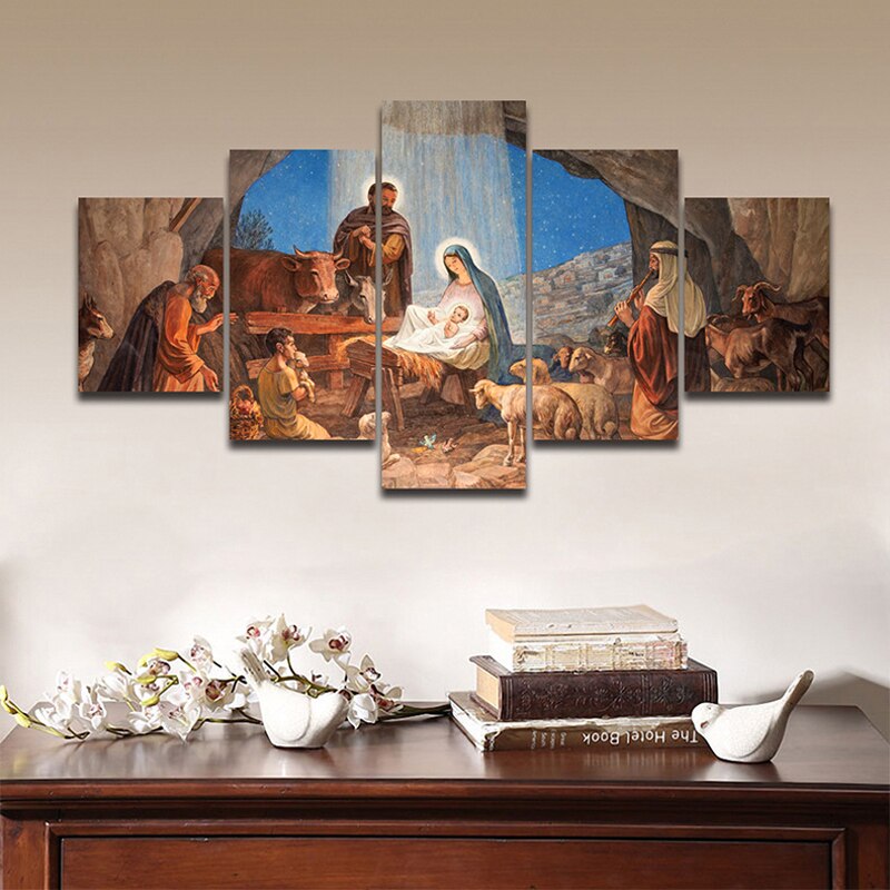 No Framed 5 Pcs The Virgin and Jesus Posters Canvas Wall Art Pictures Accessories Home Decor Living Room Decoration Paintings