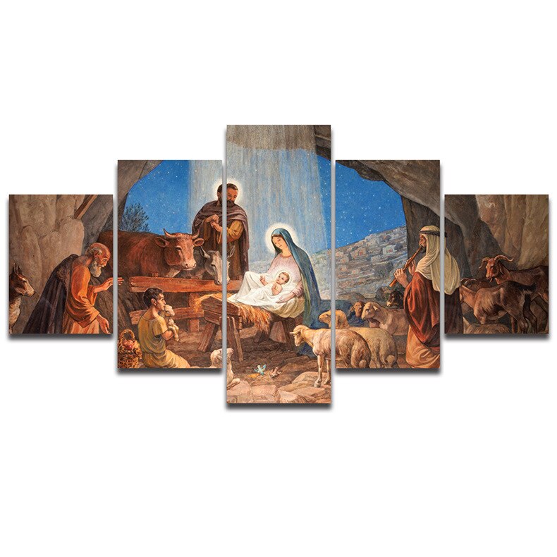No Framed 5 Pcs The Virgin and Jesus Posters Canvas Wall Art Pictures Accessories Home Decor Living Room Decoration Paintings
