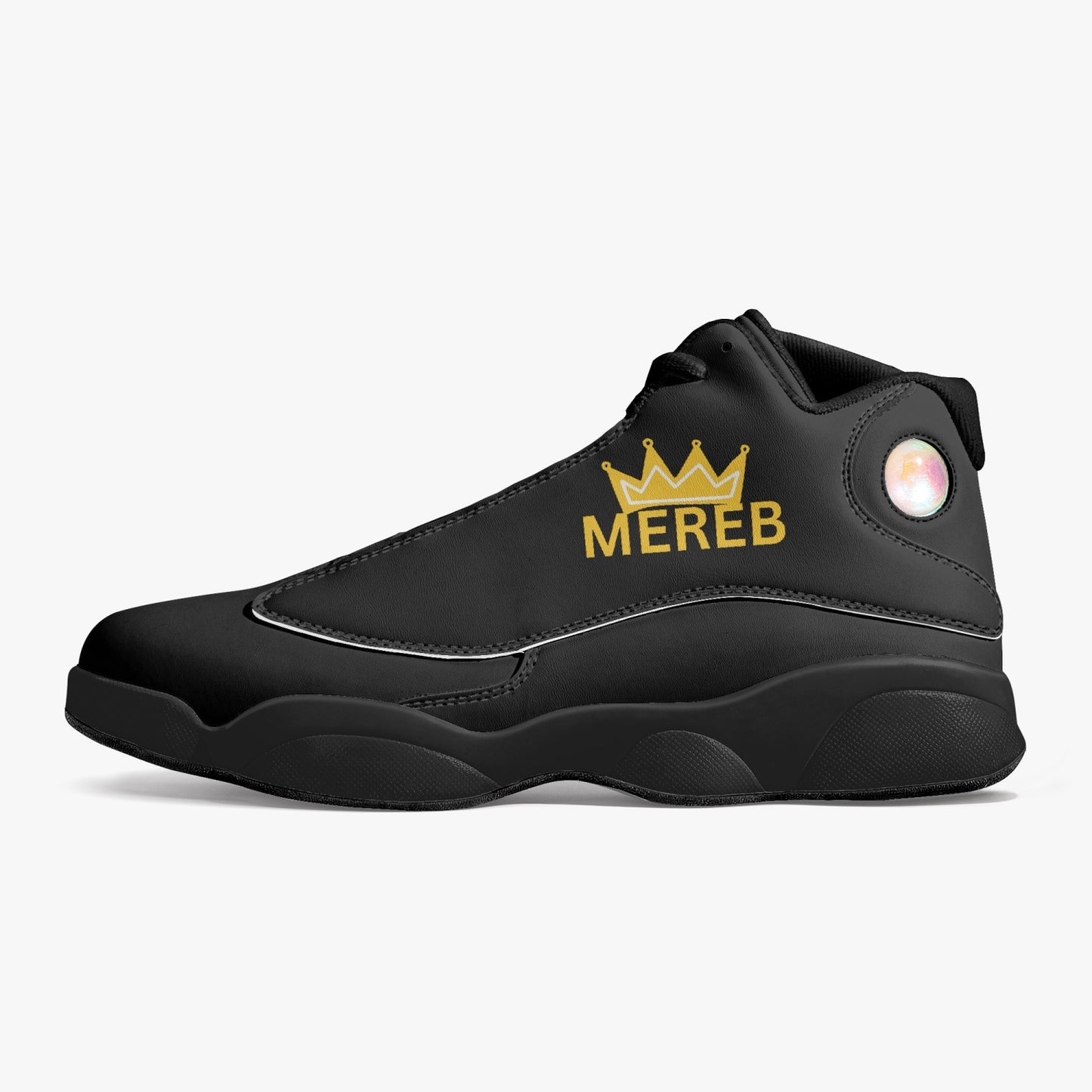 326. Black Sole High-Top Leather Basketball Sneakers