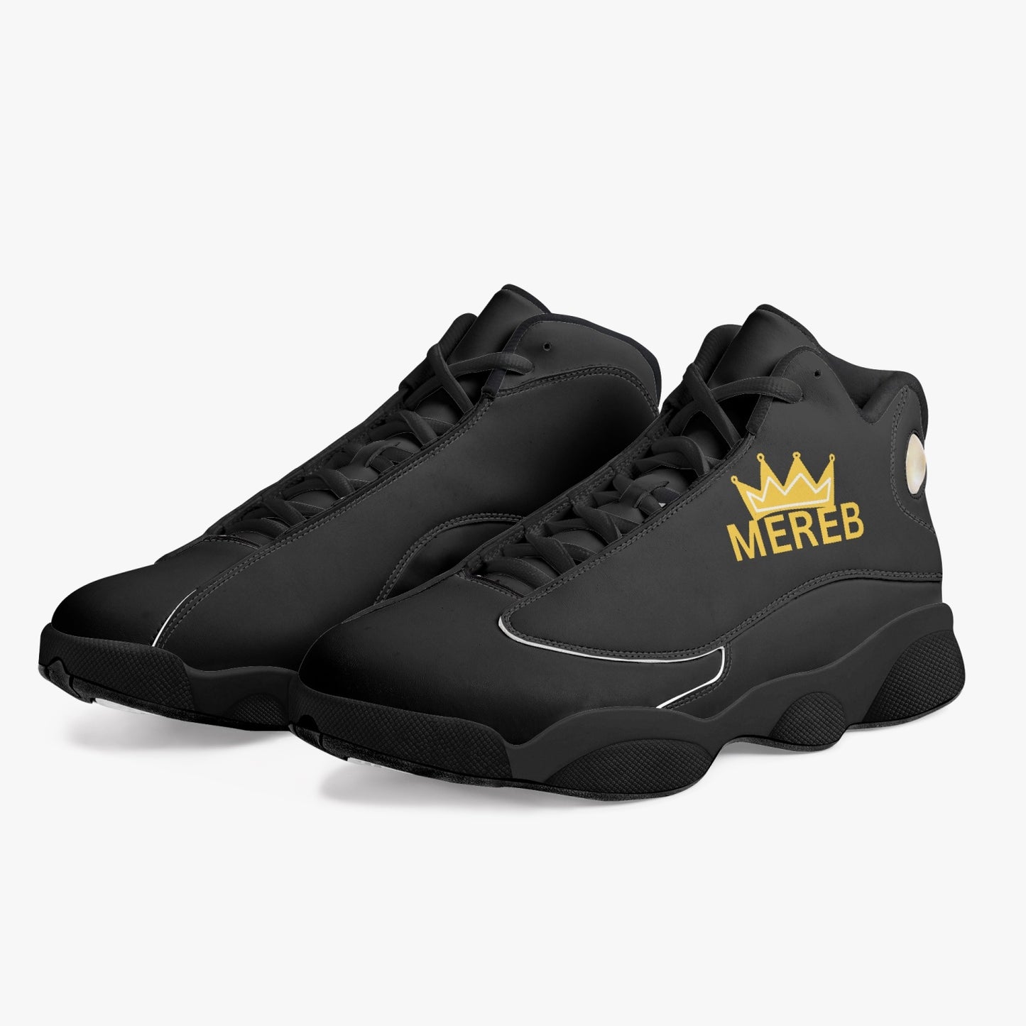 326. Black Sole High-Top Leather Basketball Sneakers