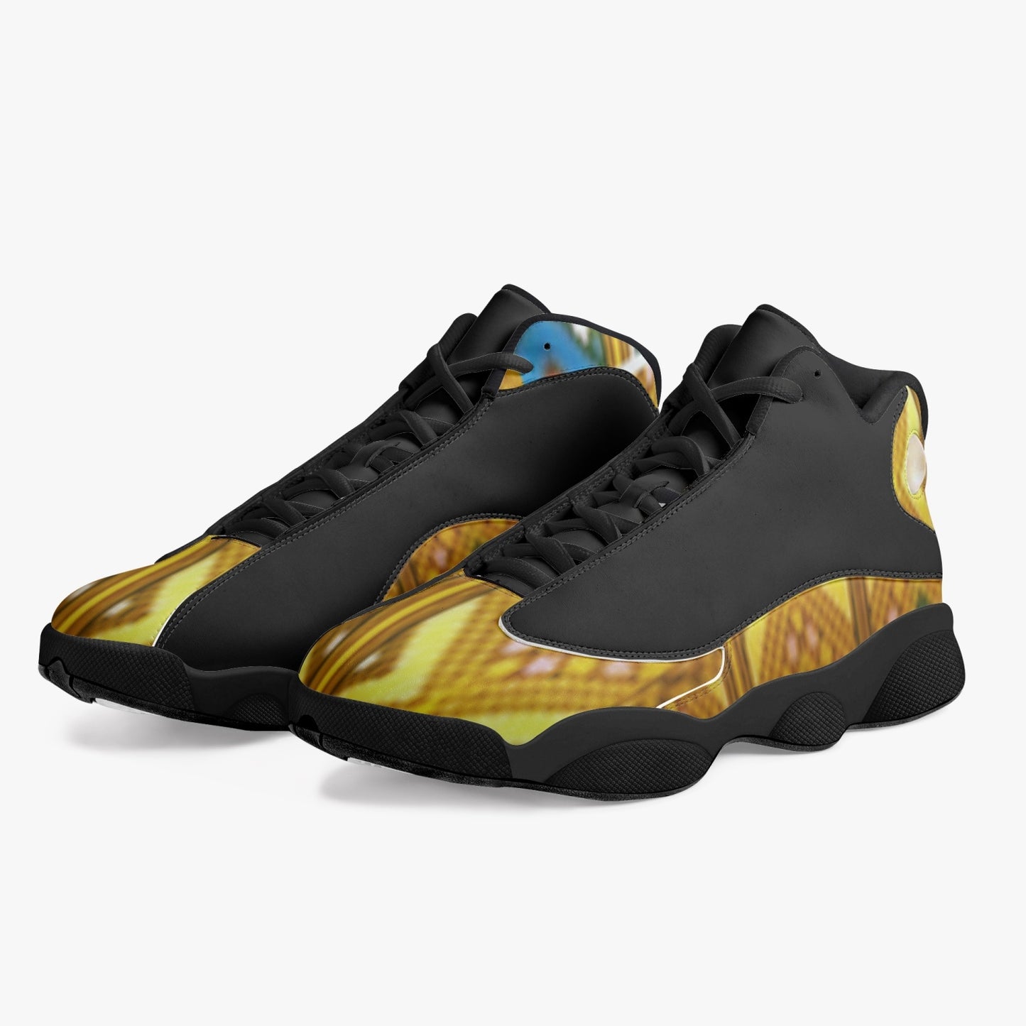 326. Black Sole High-Top Leather Basketball Sneakers