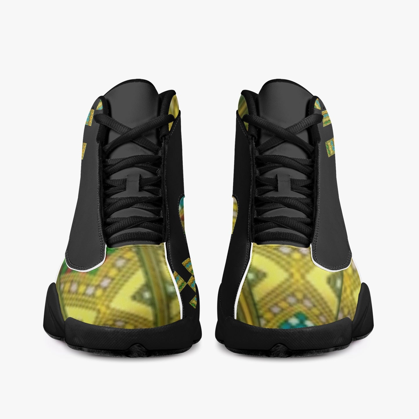 326. Black Sole High-Top Leather Basketball Sneakers