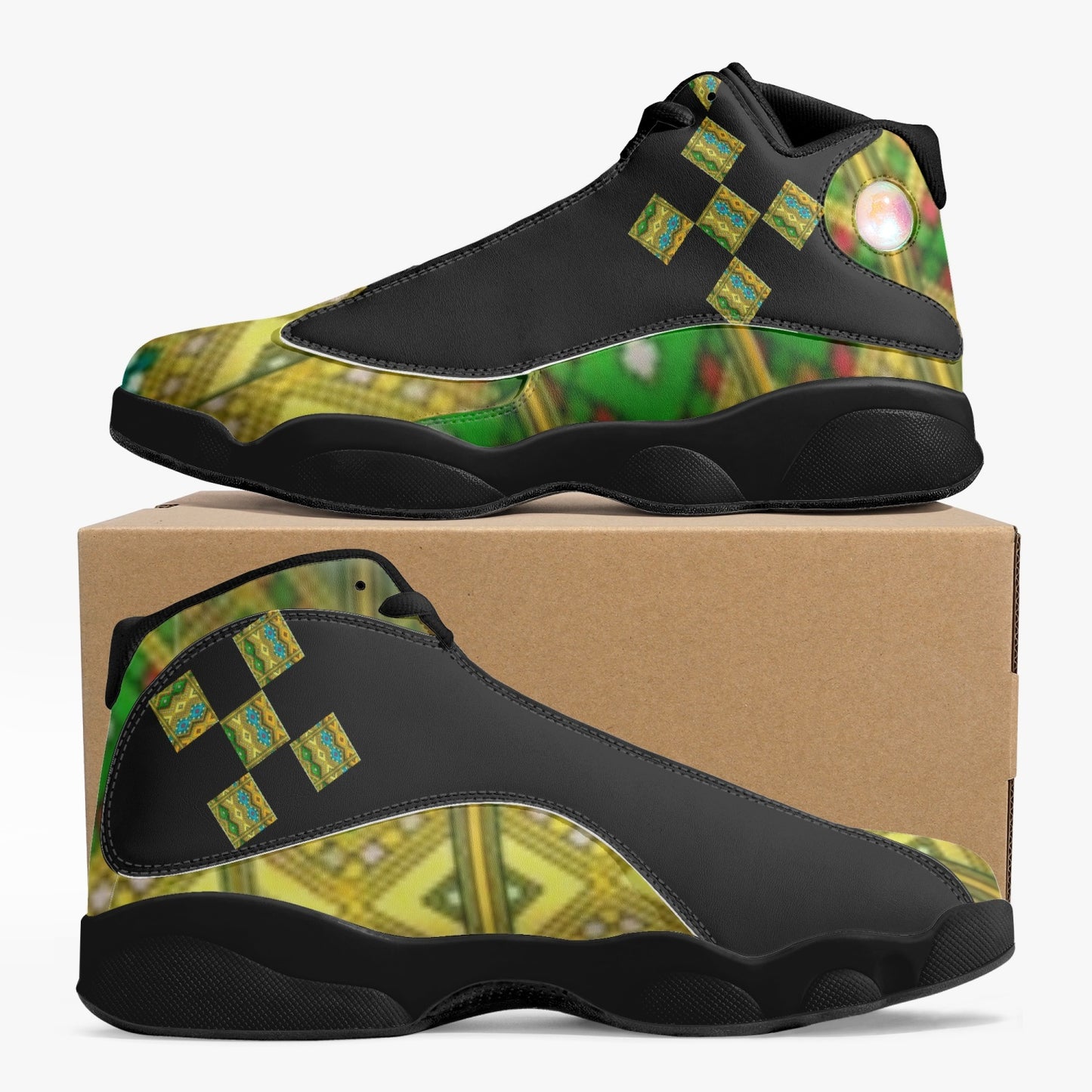 326. Black Sole High-Top Leather Basketball Sneakers
