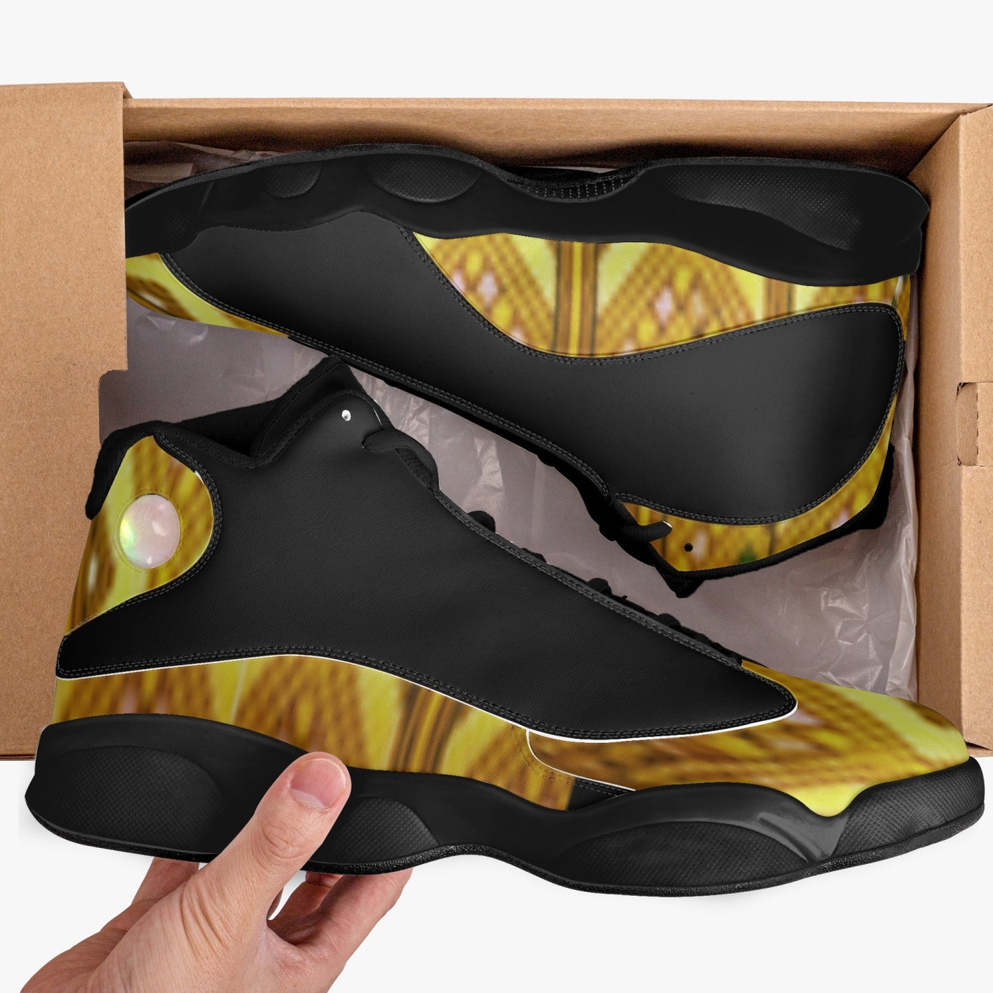 326. Black Sole High-Top Leather Basketball Sneakers