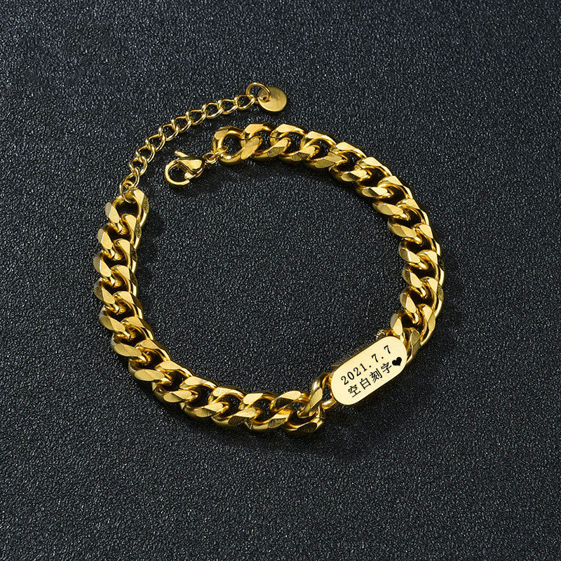 Oval Men's Engraved Bracelet DIY Personality