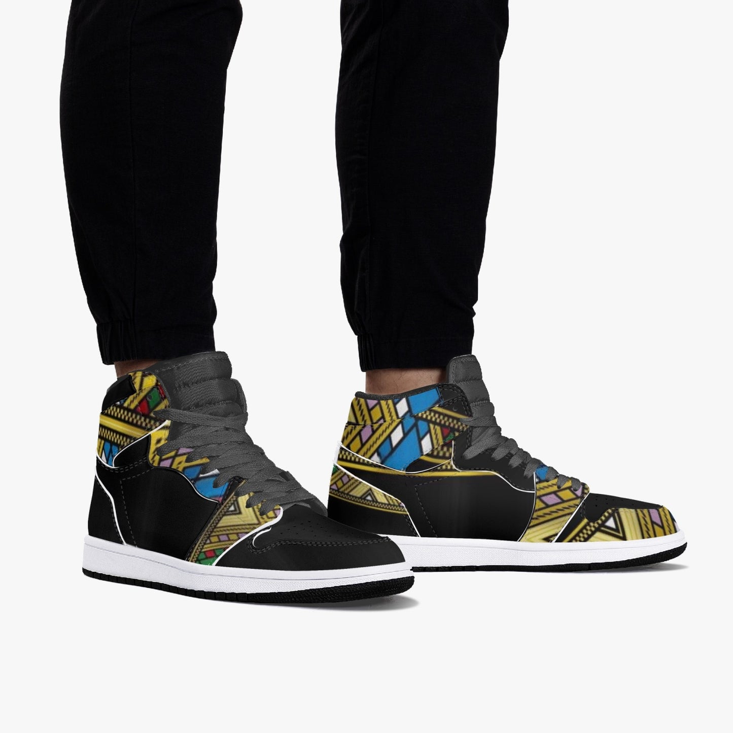 352. AJ1 Black High-Top Leather Sneakers