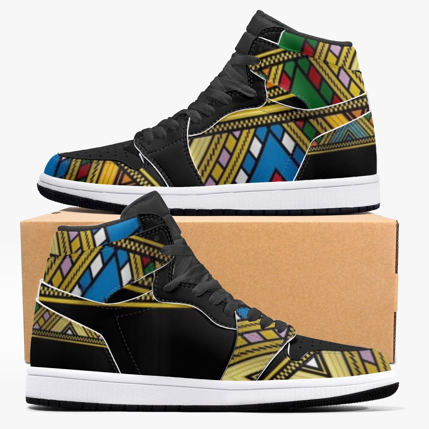 352. AJ1 Black High-Top Leather Sneakers