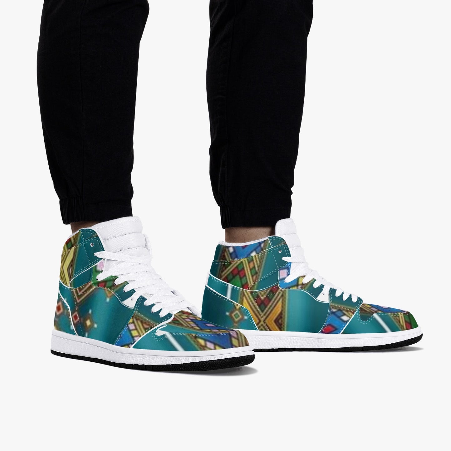 352. AJ1 Black High-Top Leather Sneakers