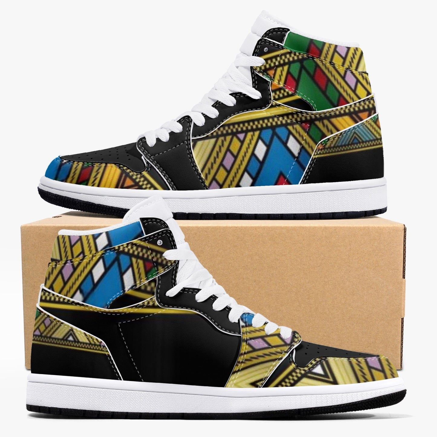 352. AJ1 Black High-Top Leather Sneakers