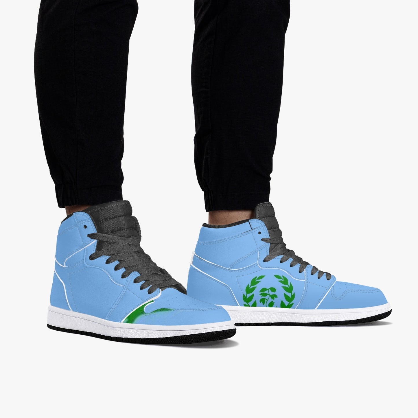 352. AJ1 Black High-Top Leather Sneakers