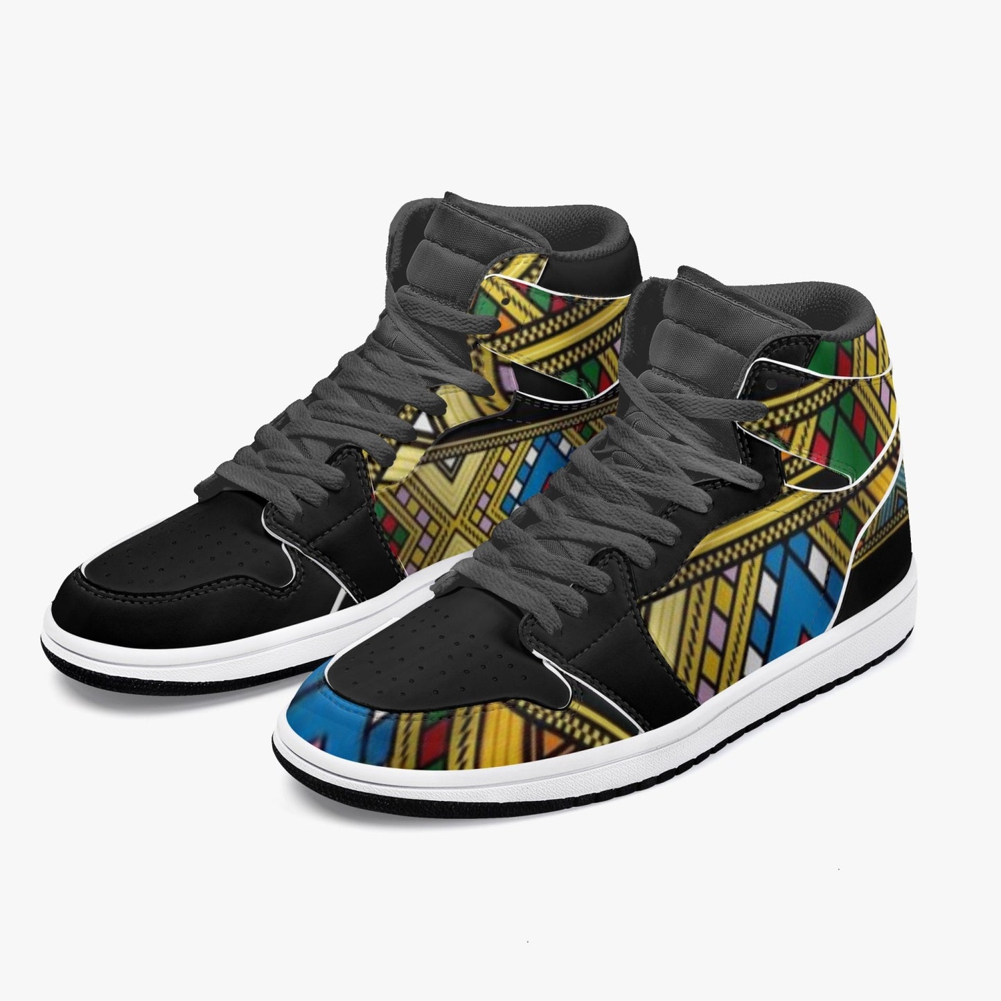 352. AJ1 Black High-Top Leather Sneakers