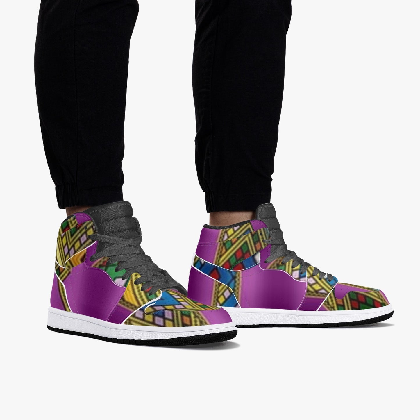 352. AJ1 Black High-Top Leather Sneakers