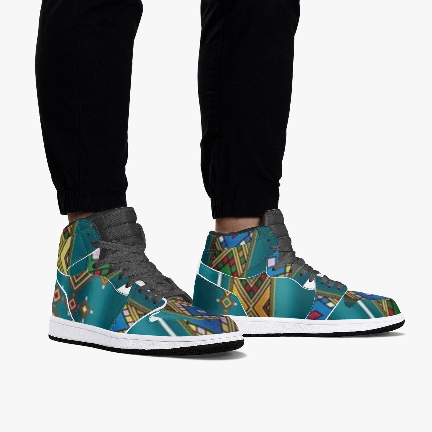 352. AJ1 Black High-Top Leather Sneakers