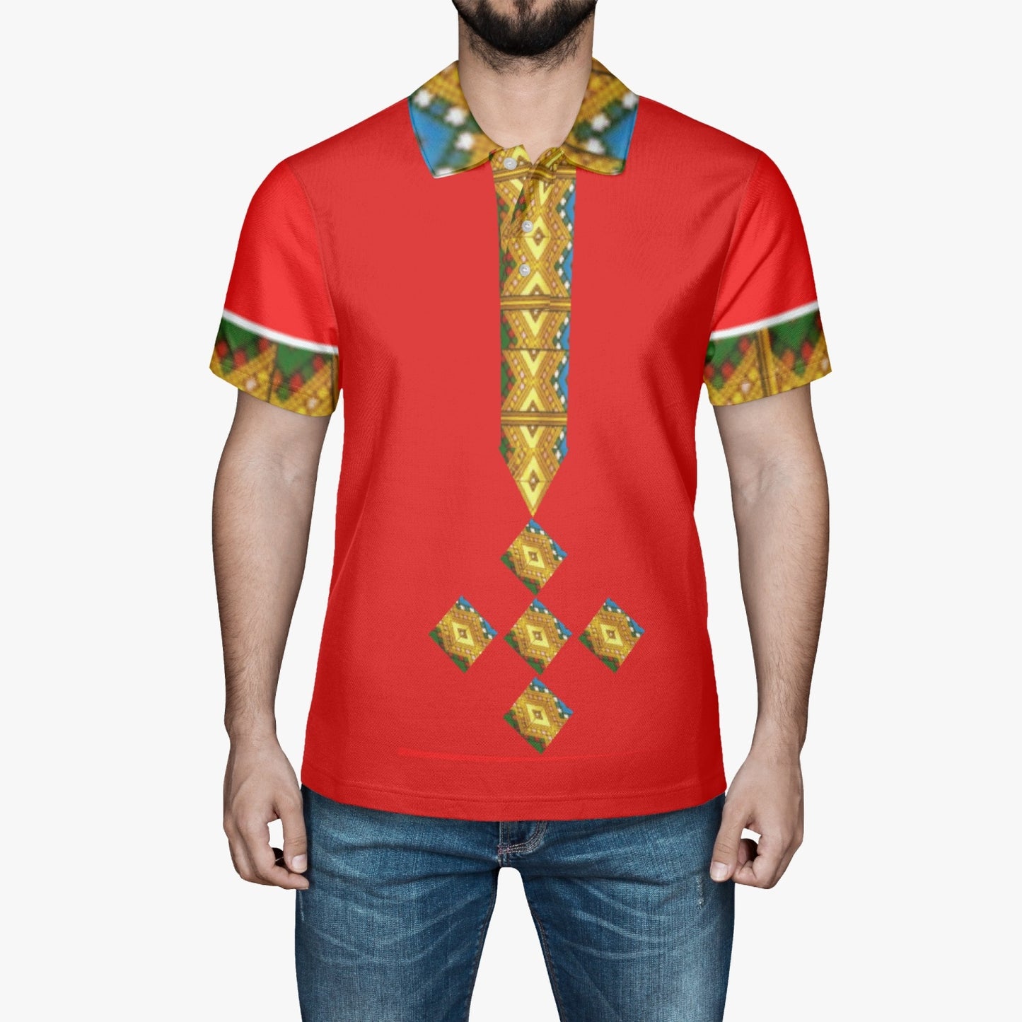 225. Handmade AOP Men Polo Shirt