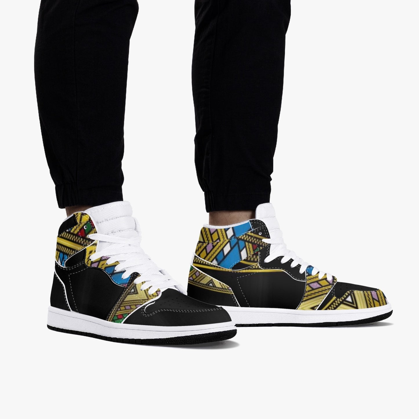 352. AJ1 Black High-Top Leather Sneakers