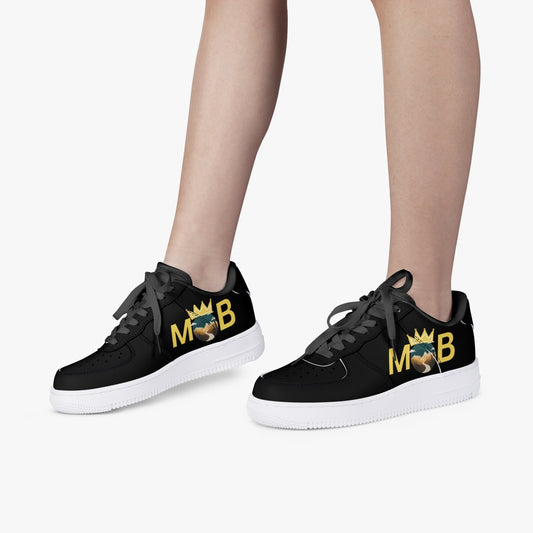 323. Black Low-Top Leather Sports Sneakers