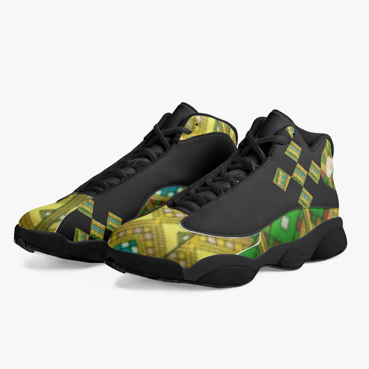 326. Black Sole High-Top Leather Basketball Sneakers