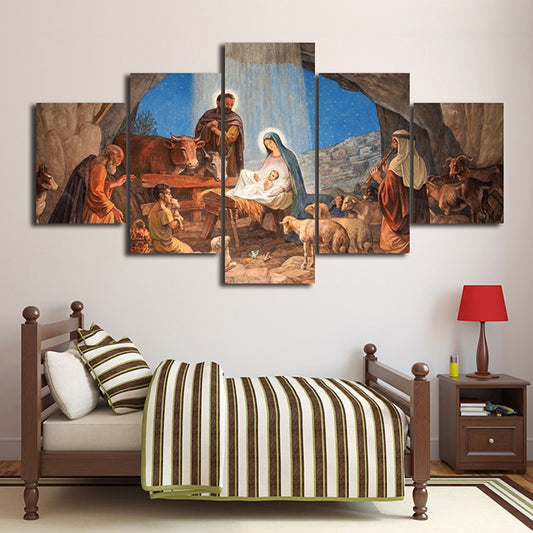 No Framed 5 Pcs The Virgin and Jesus Posters Canvas Wall Art Pictures Accessories Home Decor Living Room Decoration Paintings